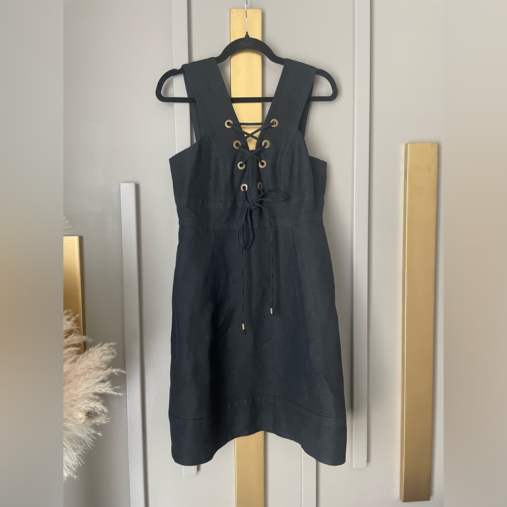 100% linen J. Crew Black Lace-Up Front Mini Dress line